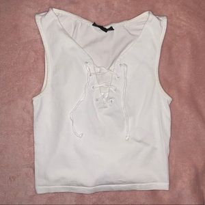 White lace up cropped tank top